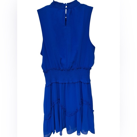 NWT 1.STATE Fabiana Blue Mock Neck Smocked Waist Ruffle Party Dress - Picture 2 of 9